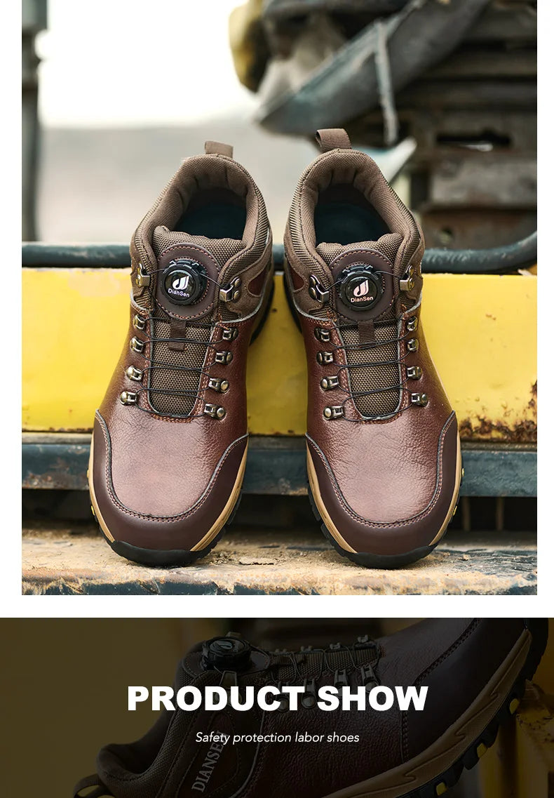 Zapatos de seguridad para hombre con botón giratorio, puntera de acero, zapatillas de trabajo indestructibles, botas de trabajo a prueba de perforaciones, calzado para hombre.