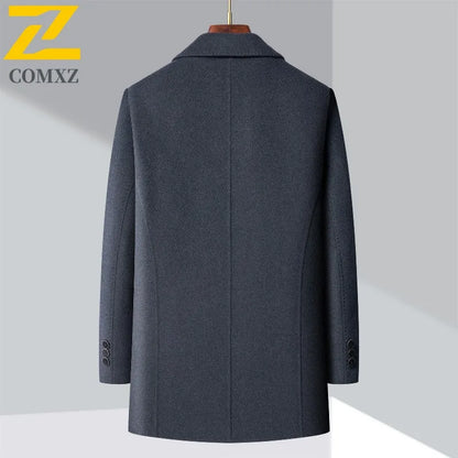 2025 Winter Men Wool Blend Overcoat Mid Length Double Faced Thick Warm Coat Detachable Goose Down Inner Premium TrenchCoat