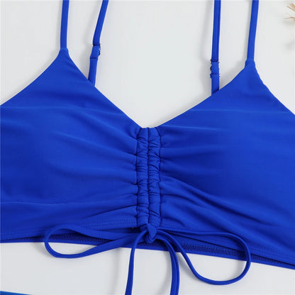 Bikini con cordón y estampado tropical para mujer, traje de baño de cintura alta con lazo frontal, pantalones cortos, traje de baño sexy para mujer, ropa de playa de verano
