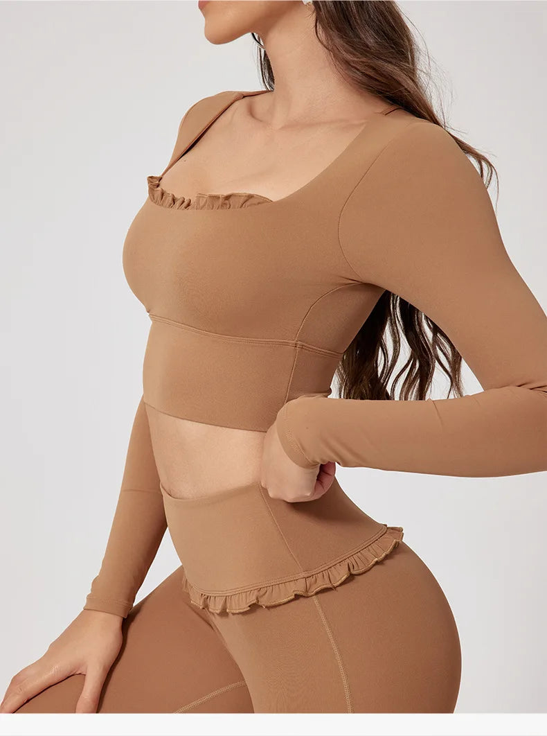 Ctenkevet - Conjunto de 2 piezas de camiseta de manga larga de secado rápido para mujer, para gimnasio, yoga, deportes al aire libre, traje deportivo de dos piezas