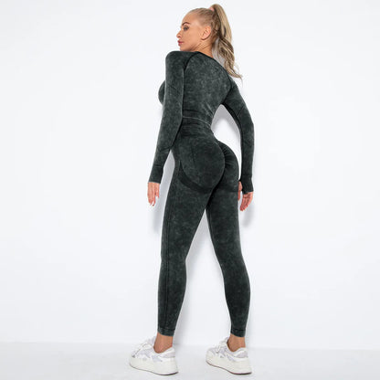 Conjunto de gimnasio con top corto sin costuras para mujer, conjunto de entrenamiento de yoga, ropa deportiva, leggings push up, chándal