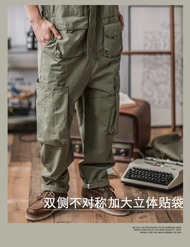 Retro American Cotton Overalls Bibs Loose Washing Jumpsuit Men's Suspenders Four Seasons Full Length Baggy Pants