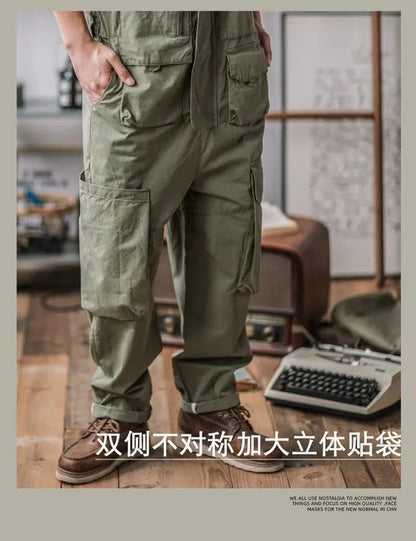 Retro American Cotton Overalls Bibs Loose Washing Jumpsuit Men's Suspenders Four Seasons Full Length Baggy Pants