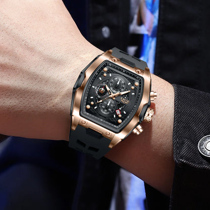 LIGE Reloj de pulsera de cuarzo para hombre, de lujo, resistente al agua, luminoso, cronógrafo, fecha, deportivo, de silicona, con caja