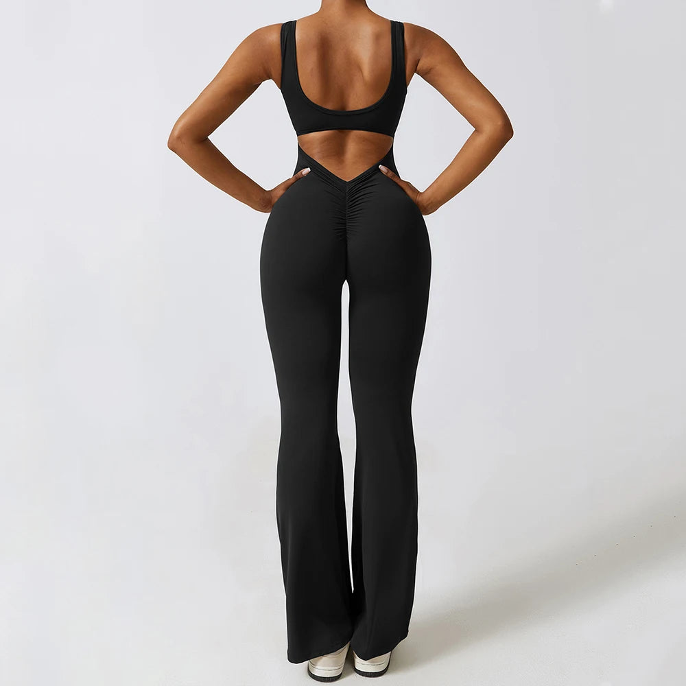 Mono deportivo para mujer, conjunto de yoga, chándal, ropa de yoga, ropa deportiva de entrenamiento, mono sexy con escote en V en la espalda