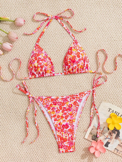Conjunto de bikini para mujer, novedad de 2025, con tiras laterales ajustables, traje de baño de alta gama, sexy, de dos piezas, para playa, de verano, push up.