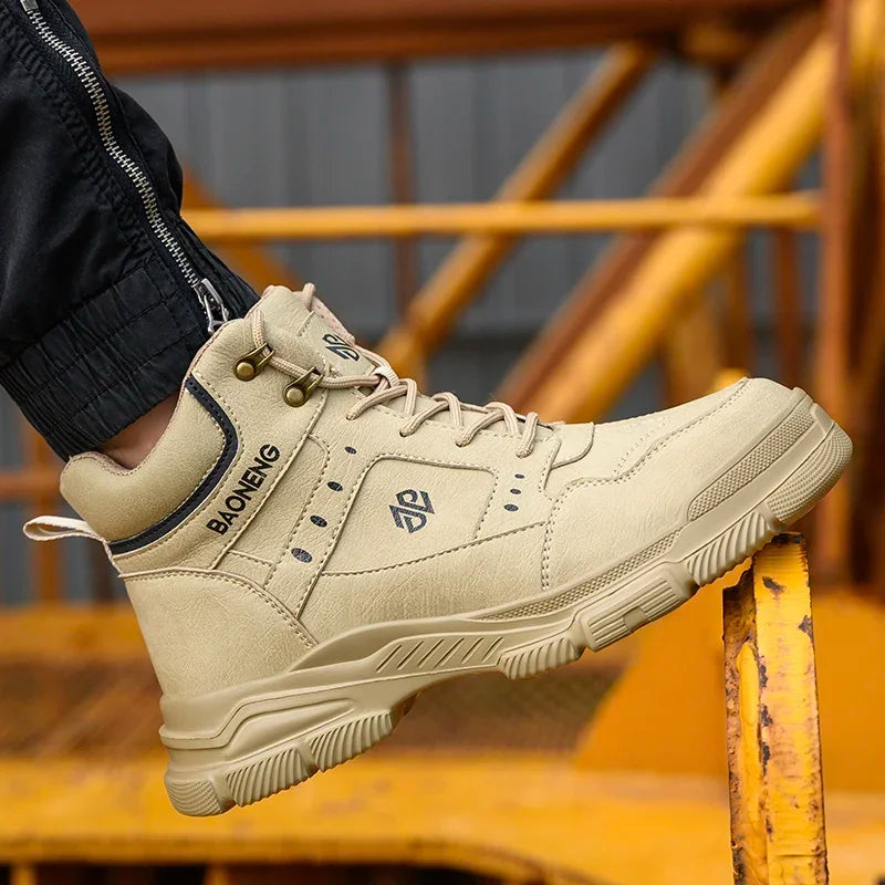 Botas de seguridad de caña alta para hombre, con puntera de acero y protección antipinchazos. Calzado de trabajo resistente y protector para la construcción.