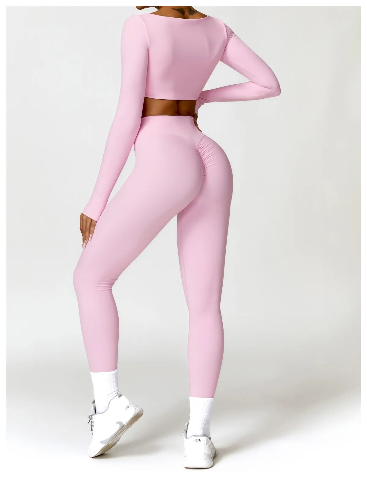 Conjunto de chándal de yoga para mujer, 2 piezas, ropa deportiva para entrenamiento, ropa deportiva, leggings de gimnasio, sujetador de fitness, top corto, trajes deportivos de manga larga