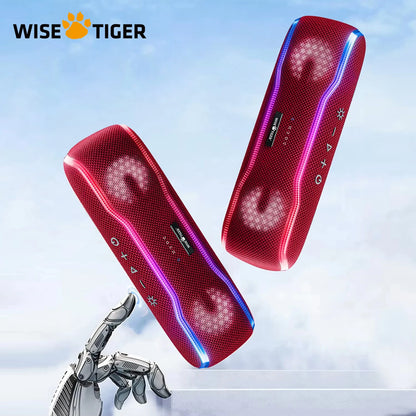 Altavoz Bluetooth inalámbrico rojo WISETIGER F10C, resistente al agua IPX7, para exteriores, con luz RGB BT5.3, estéreo y sonido envolvente.