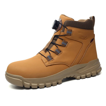 Zapatos de seguridad para hombre con botón giratorio, puntera de acero, zapatillas antideslizantes, zapatos de trabajo, botas de seguridad protectoras a prueba de perforaciones.