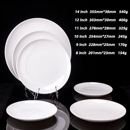 Plato redondo de melamina blanca de 8-14 pulgadas para cena, bandejas para carne estilo occidental, vajilla de hueso para postre, platos de plástico de imitación de porcelana.