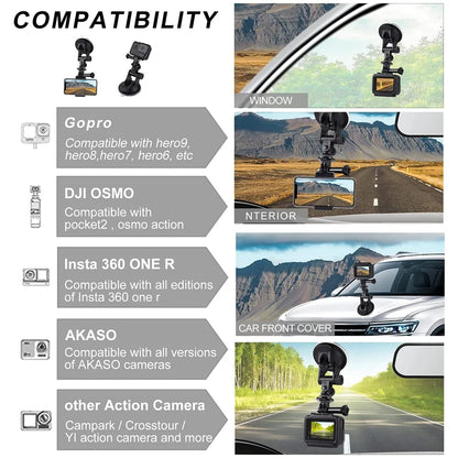 Soporte de ventosa para parabrisas de coche, para GoPro Hero 13, 12, 11, 10, 9, 8, Insta360, X3, X2, X4, DJI OSMO Action Camera