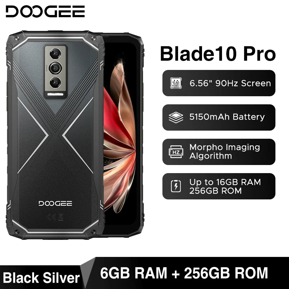 DOOGEE Blade 10 Pro (2024), teléfono móvil resistente con Android 14, 16 GB de almacenamiento + 256 GB (2 TB), pantalla HD+ de 6,56 pulgadas, batería de 5150 mAh.