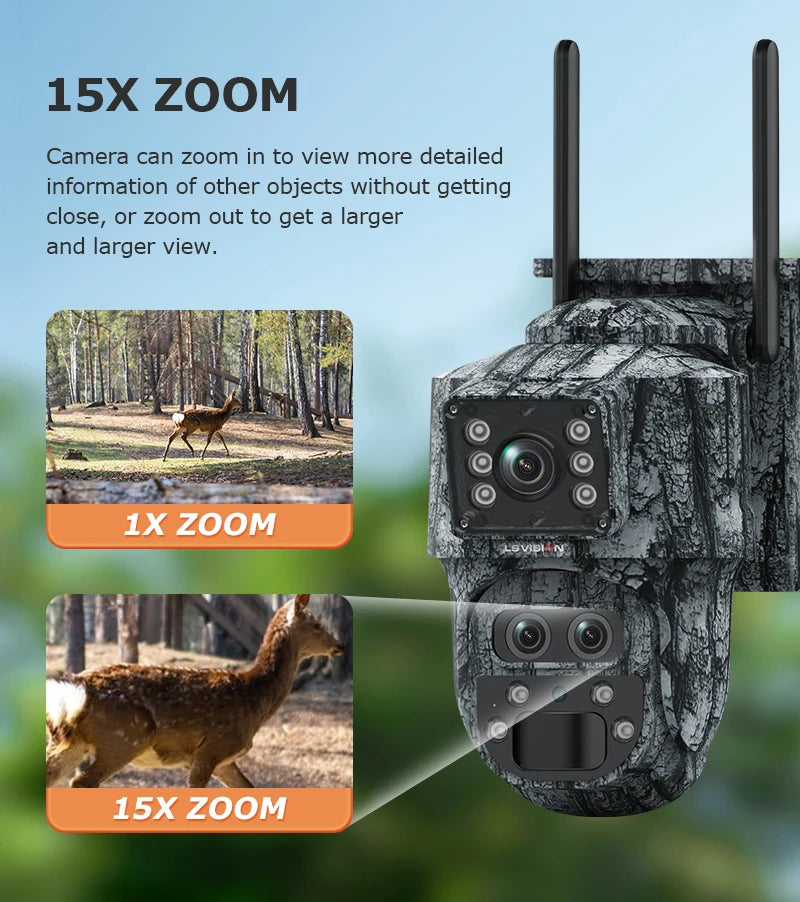 Cámara solar LS VISION 6K con zoom 15X, 4G, para caza y bosque, con sensor PIR de 12 MP, tres lentes, wifi, visión nocturna y protección IP66.