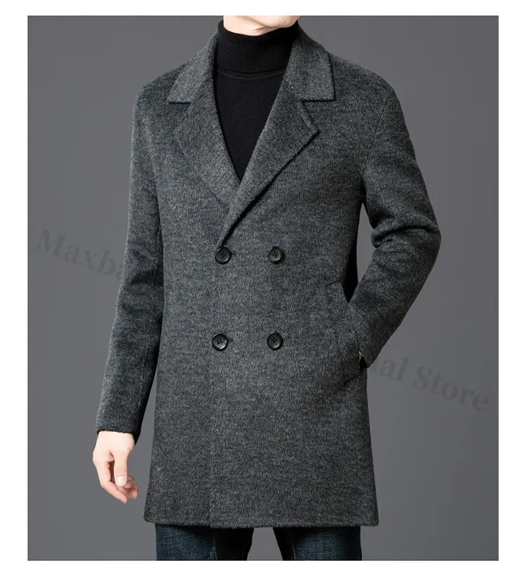 Chaqueta de lana de lujo para hombre Maxbarley, cuello de traje, abrigo ligero y cálido para trabajo, viajes informales, resistente al frío, mezcla de lana para invierno