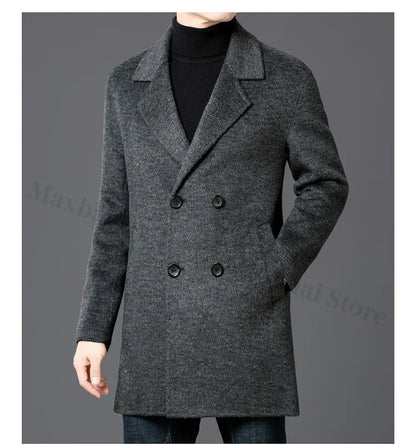 Chaqueta de lana de lujo para hombre Maxbarley, cuello de traje, abrigo ligero y cálido para trabajo, viajes informales, resistente al frío, mezcla de lana para invierno