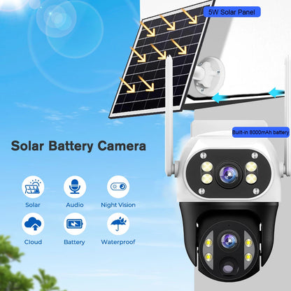 Cámara solar con tarjeta SIM 4G, lente dual de 12 MP, resistente al agua, para exteriores, CCTV, protección de seguridad V380 Pro, batería integrada.