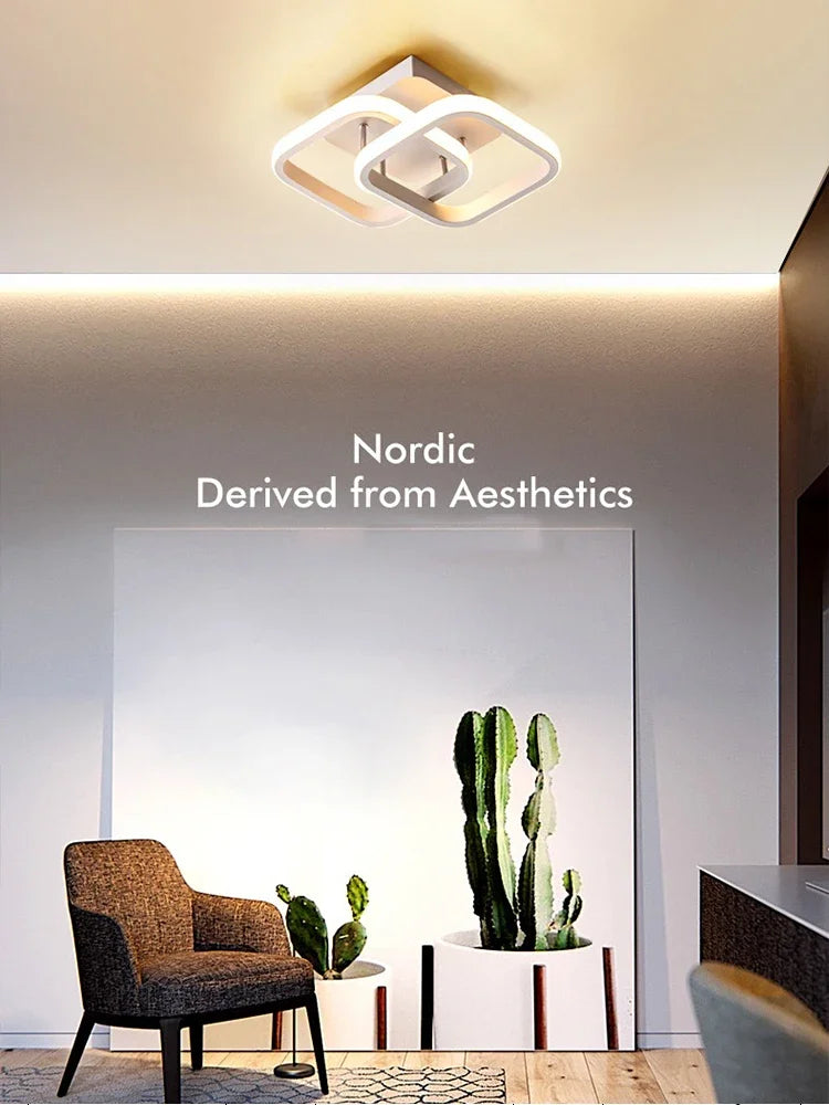 Lámpara de techo moderna de metal negro, araña de techo con luz tricolor para sala de estar, pasillo, balcón, decoración del hogar