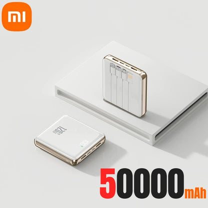Xiaomi - Mini banco de energía de 500.000 mAh, gran capacidad, carga súper rápida, batería externa con 4 cables integrados para iPhone, Samsung y Xiaomi.