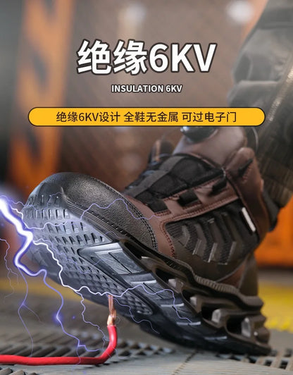 Zapatos de seguridad para hombre, de caña alta, universales para las cuatro estaciones, con hebilla giratoria antideslizante, puntera de acero, antiaplastamiento y antiperforación.