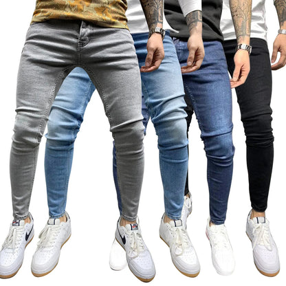 Pantalones vaqueros de hombre, estilo lápiz, corte recto, hasta el tobillo, lavado liso, corte ajustado, bolsillos, ligeramente elásticos, cintura media, estilo urbano Y2K.