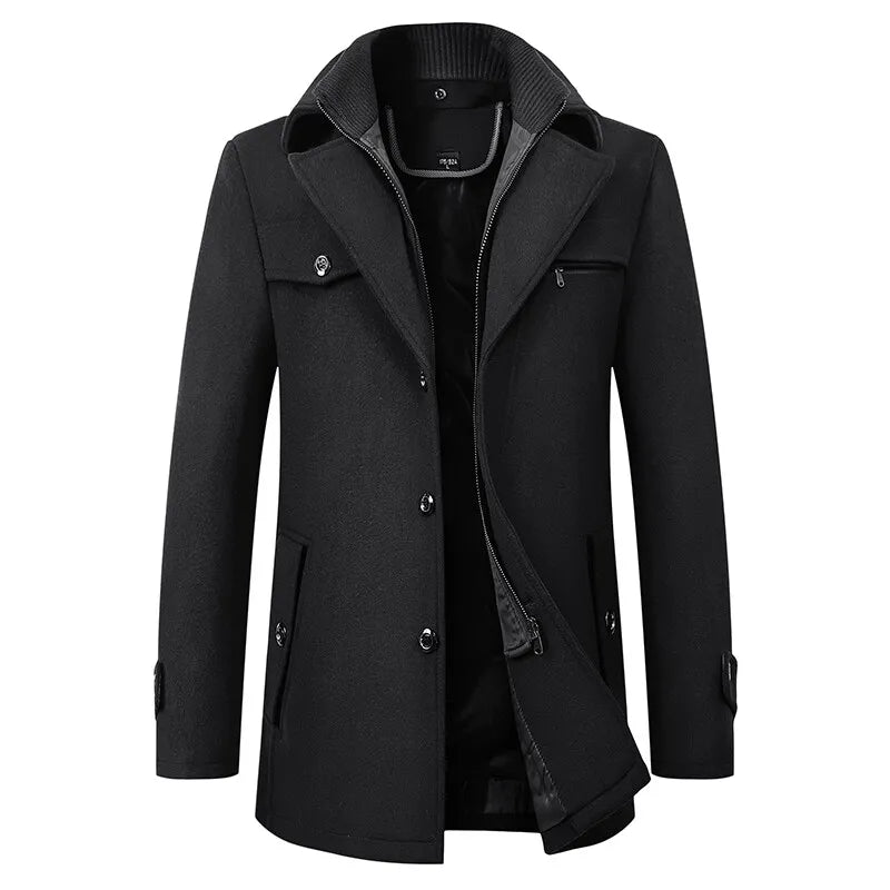 2025 High quality men's wool coat medium length double collar winter plus cotton thickened wool coat men's coat