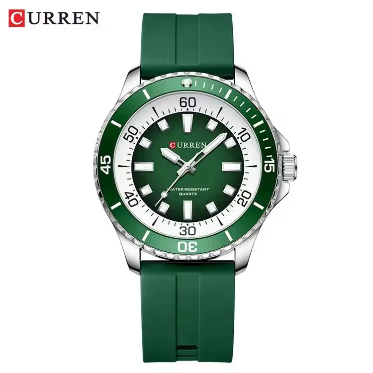 CURREN 8448 Reloj de cuarzo de moda para hombre, reloj de pulsera deportivo con correa de silicona, luminoso, resistente al agua y esfera grande para exteriores