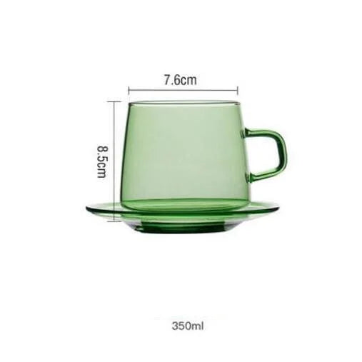 Taza de vidrio coloreada de 350 ml, resistente al calor, color ámbar, azul y verde, apilable, para café, té, 1 unidad