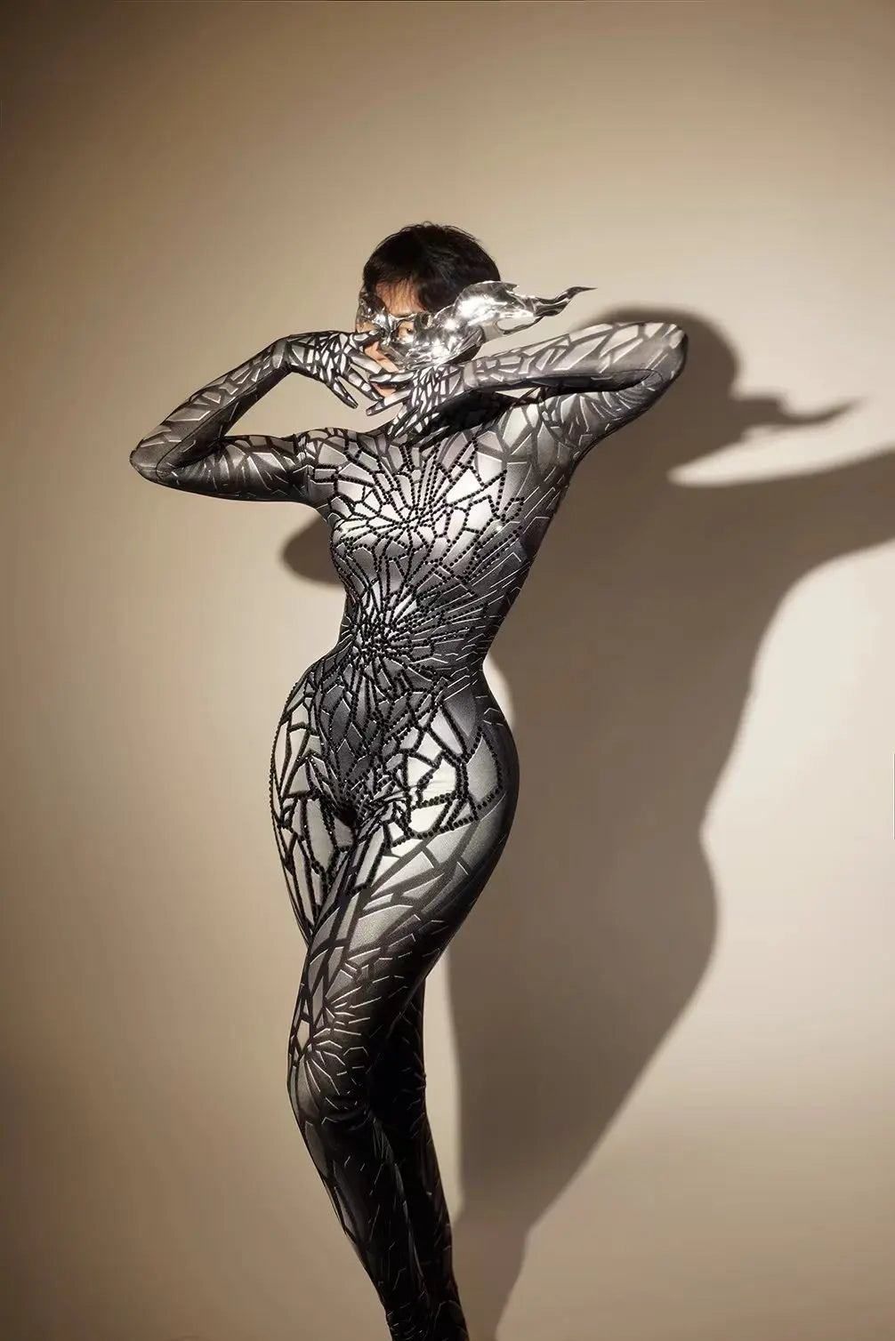 Mono con brillantes y diamantes de imitación para mujer, sexy, elástico, para baile, fiesta, cantante, escenario, cumpleaños, disfraces de Drag Queen Posui 7G