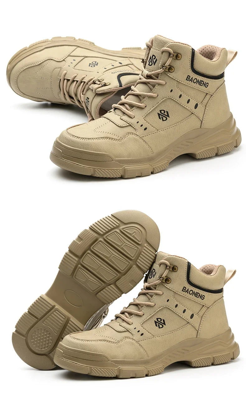 Botas de seguridad de caña alta para hombre, con puntera de acero y protección antipinchazos. Calzado de trabajo resistente y protector para la construcción.