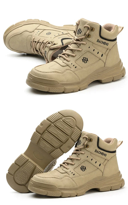 Botas de seguridad de caña alta para hombre, con puntera de acero y protección antipinchazos. Calzado de trabajo resistente y protector para la construcción.
