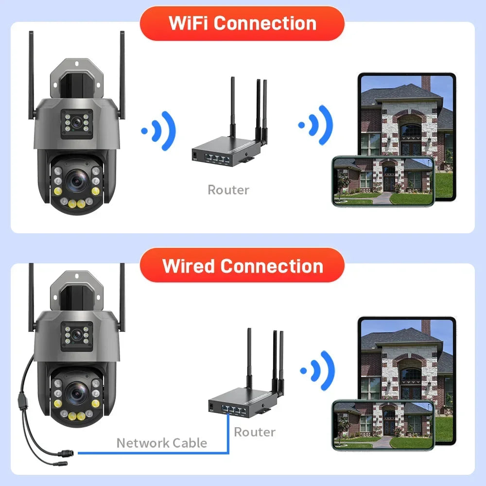 Cámara PTZ de 8 MP con zoom 50x, Wi-Fi, doble lente, 4K, zoom 20x, cámara de vigilancia exterior, visión infrarroja de largo alcance (120 m), compatible con ONVIF.