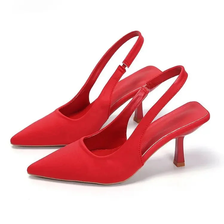 2024 Primavera Verano Nuevo Estilo Punta Puntiaguda Tacón Fino Tacón Alto Zapatos Sencillos Espalda Espacio Bolsa Cabeza Zapatos Frescos Falda De Mujer Tacón Alto