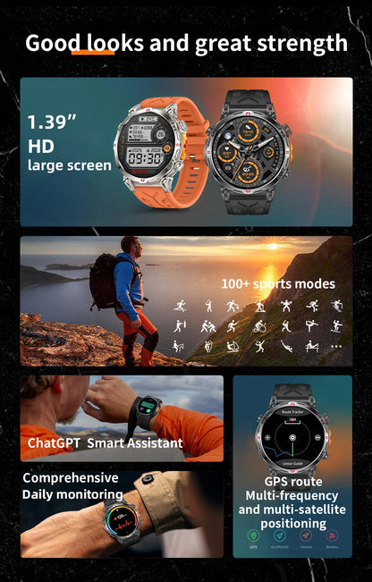 Reloj inteligente con GPS para hombre, pulsera deportiva con control del ritmo cardíaco, Bluetooth, llamadas, 530 mAh, resistente al agua hasta 3 ATM, 2025