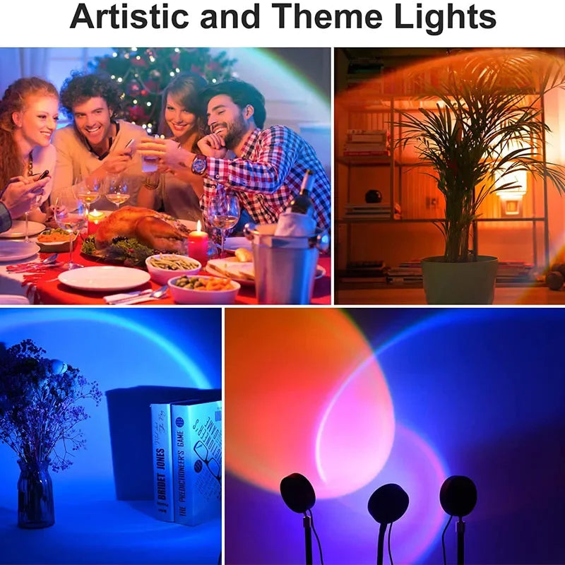 Lámpara de proyector de atardecer con atmósfera de arcoíris, luz nocturna, luz de atardecer para decoración de dormitorio, fondo de pared, lámpara de mesa