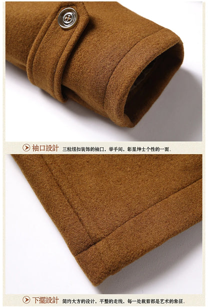 Abrigo de lana de doble cuello para hombre, elegante y moderno, ideal para otoño e invierno, estilo ejecutivo. Alta calidad. Abrigo de lana de moda para hombre de mediana edad.