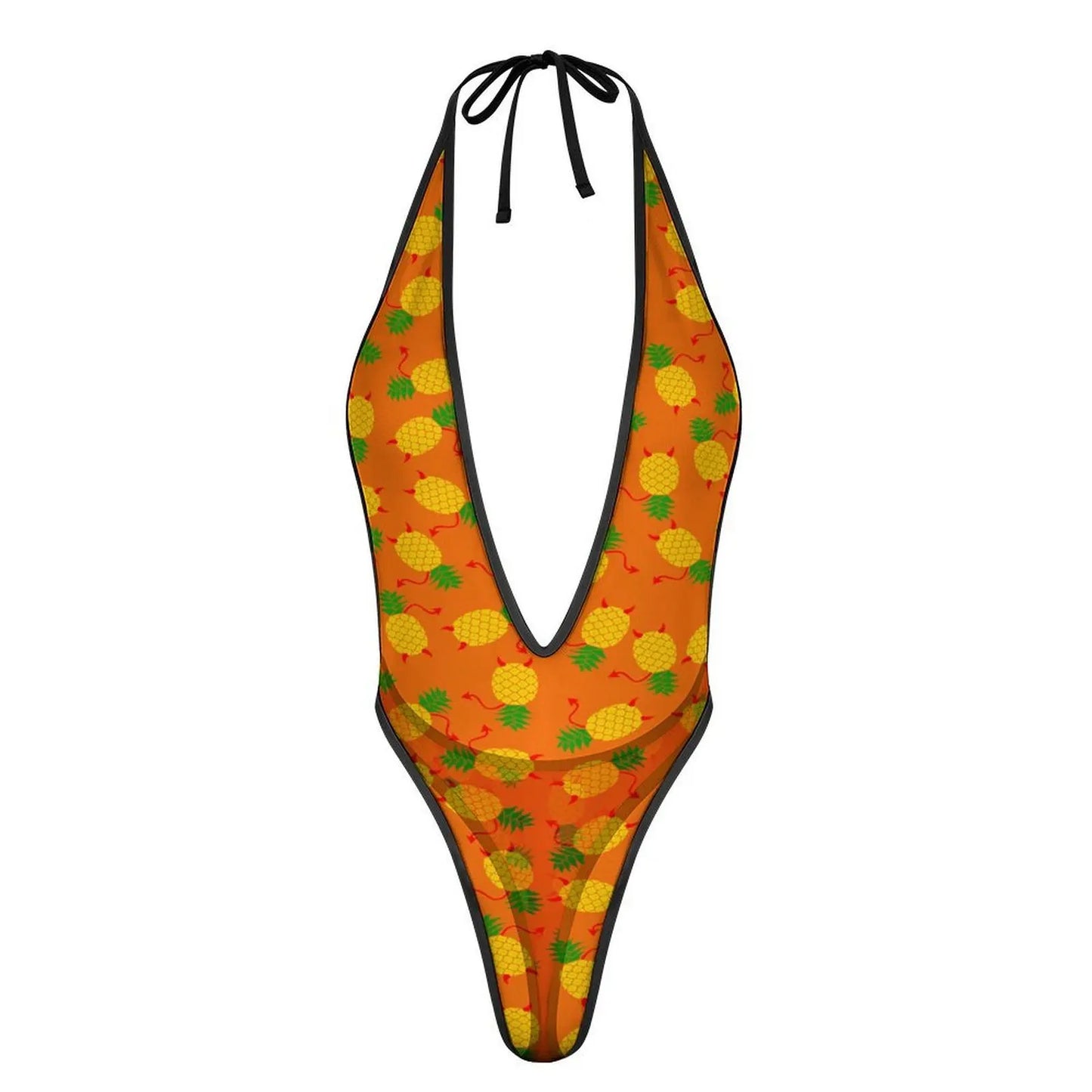 Traje de baño de una pieza para mujer, monokini con escote en V profundo, espalda descubierta y estampado de piña al revés, traje de baño sexy