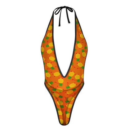 Traje de baño de una pieza para mujer, monokini con escote en V profundo, espalda descubierta y estampado de piña al revés, traje de baño sexy