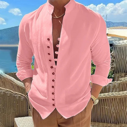 Camisa de lino y algodón para hombre, de primavera y otoño, gran oferta, camisas de manga larga para hombre, color liso, con botones, estilo informal, talla grande
