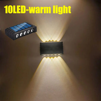 Lámpara de pared solar de 4/6/8/10 LED, luz decorativa para exteriores, impermeable, con iluminación de arriba y abajo, para jardín y paisaje.