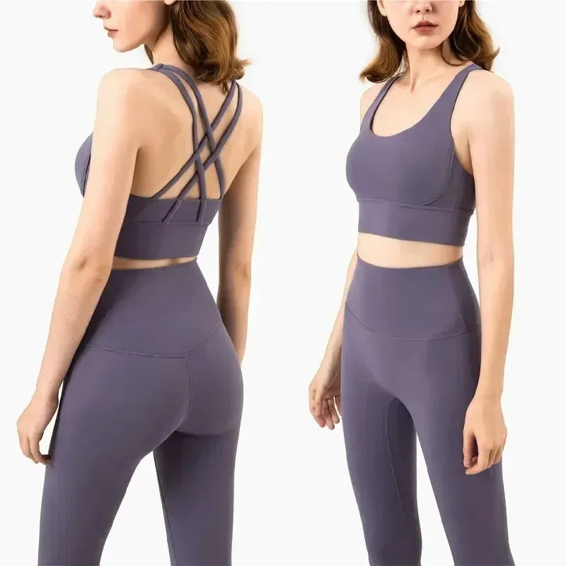 Women's Naked Feeling Sports Bra and Leggings Set - 2 Piece Gym Outfit for Fitness, Yoga Clothes Leggings and Tops Workout Suits