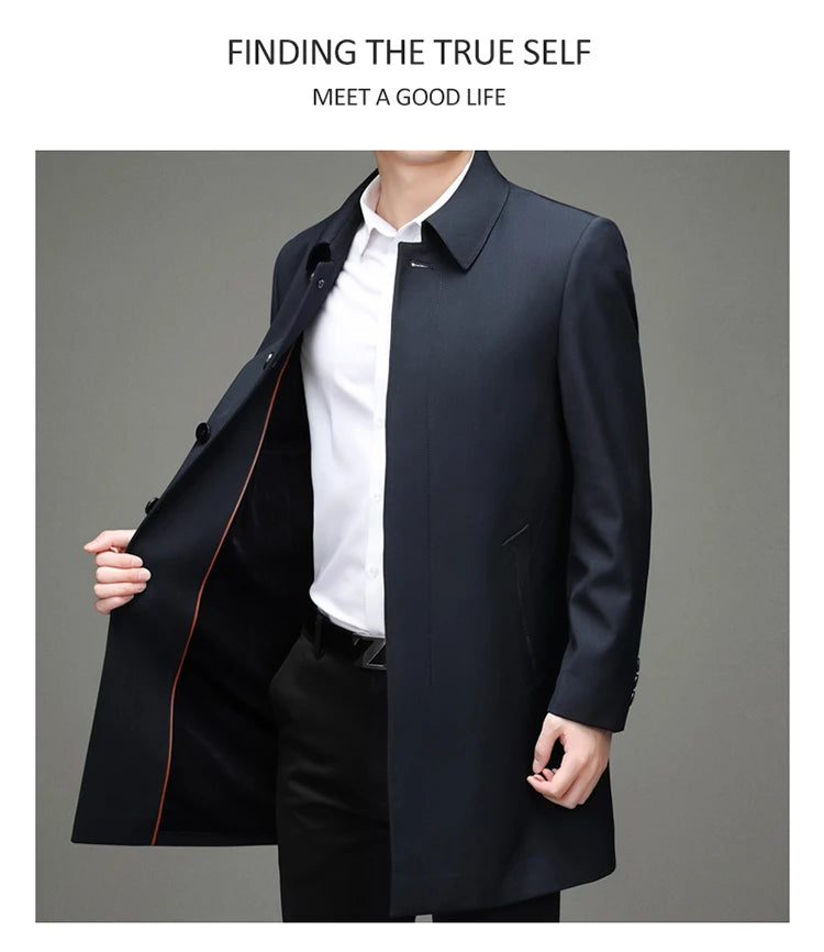 Gabardina coreana Maxbarley para hombre, otoño 2025, estilo casual de negocios, cortavientos, abrigo largo de estilo urbano.