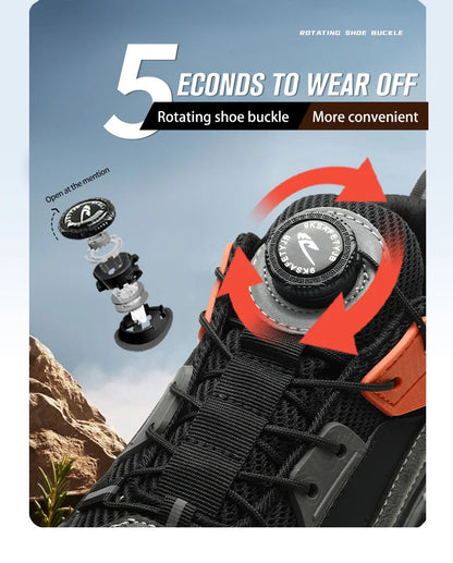 Zapatos de seguridad con botón giratorio para hombre, calzado de trabajo antigolpes y antiperforación, calzado deportivo de moda, botas protectoras de seguridad.