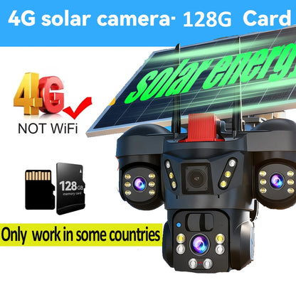Cámara de vigilancia solar 8K 15MP con tres pantallas, WiFi, seguimiento automático, PTZ, tarjeta SIM 4G, cámara IP solar inalámbrica V380 Pro