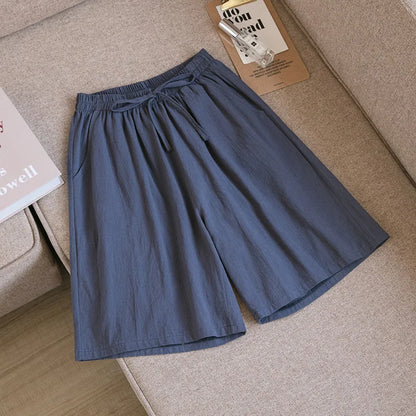 Pantalones cortos de algodón para mujer, informales, de verano, con dos bolsillos, de cintura alta, holgados, suaves y frescos.