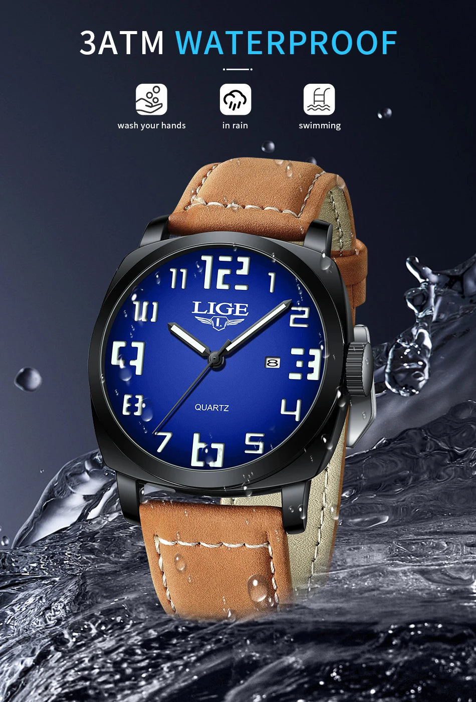 Reloj de hombre LIGE 2025, moda, negocios, casual, cuarzo, resistente al agua 30M, luminoso, fecha, lujo, relojes de pulsera, Reloj Hombre.