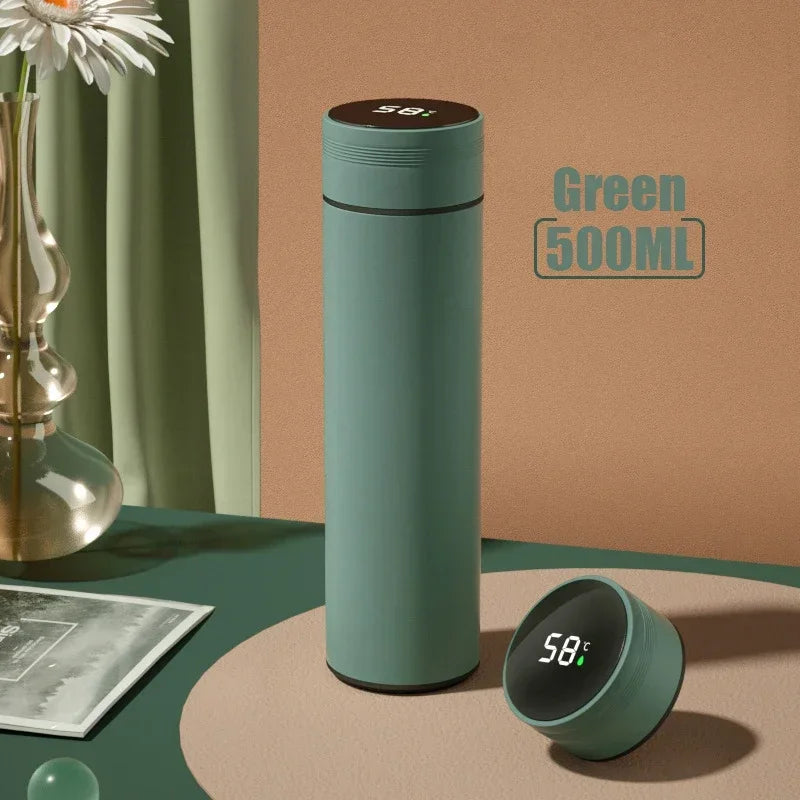 Termo de acero inoxidable dividido de 500 ml con pantalla de temperatura, aislado al vacío, ideal para exteriores, regalo para el Día del Padre.