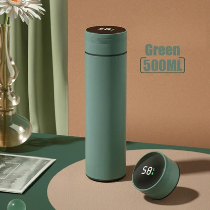 Termo de acero inoxidable dividido de 500 ml con pantalla de temperatura, aislado al vacío, ideal para exteriores, regalo para el Día del Padre.