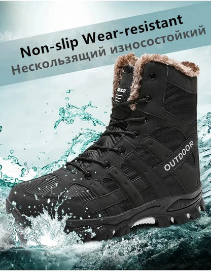 Brand Winter Men's Boots Thick Plush Warm Snow Boots Lace-UP Men Ankle Boots Outdoor Waterproof Men's Motorcycle Boots Size 47