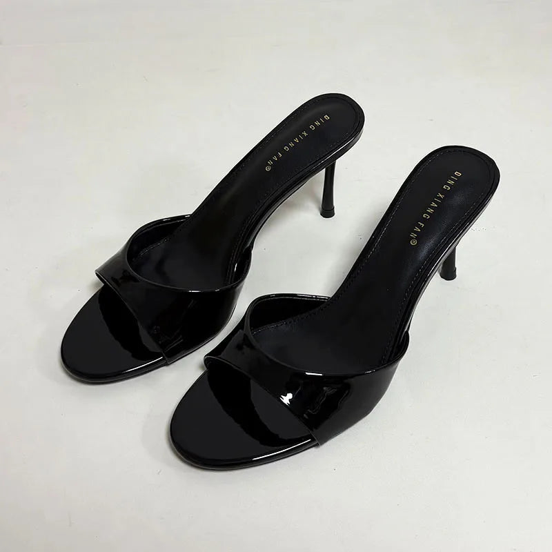 Sandalias de tacón para mujer, zapatillas de verano y primavera, con punta redonda y tacón fino